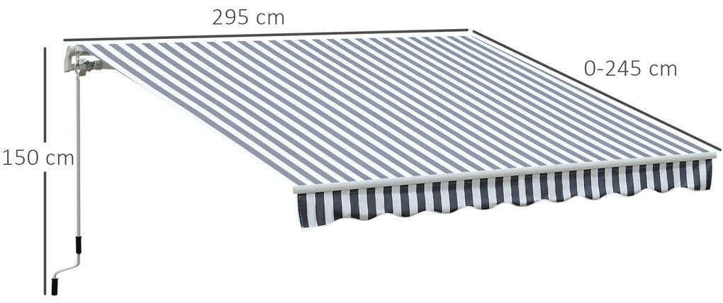 Outsunny Markiză cu Brațe Articulate Protecție Solară Manivelă Balcon Aluminiu Gri Alb 2,95 x 2,45 m | Aosom Romania