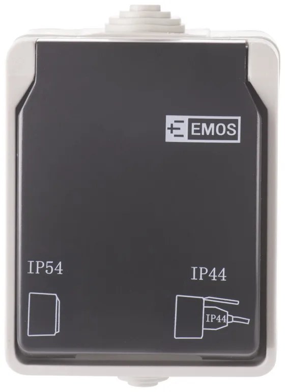 Priza simpla cu impamantare si protectie, cu capac, 16A, montaj aplicat, protectie IP44, pentru exterior, Emos