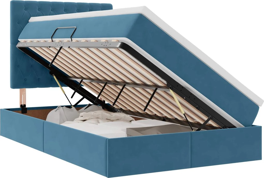 vidaXL Pat cu saltea și LED cu saltea albastru 120 x 190 cm Catifea