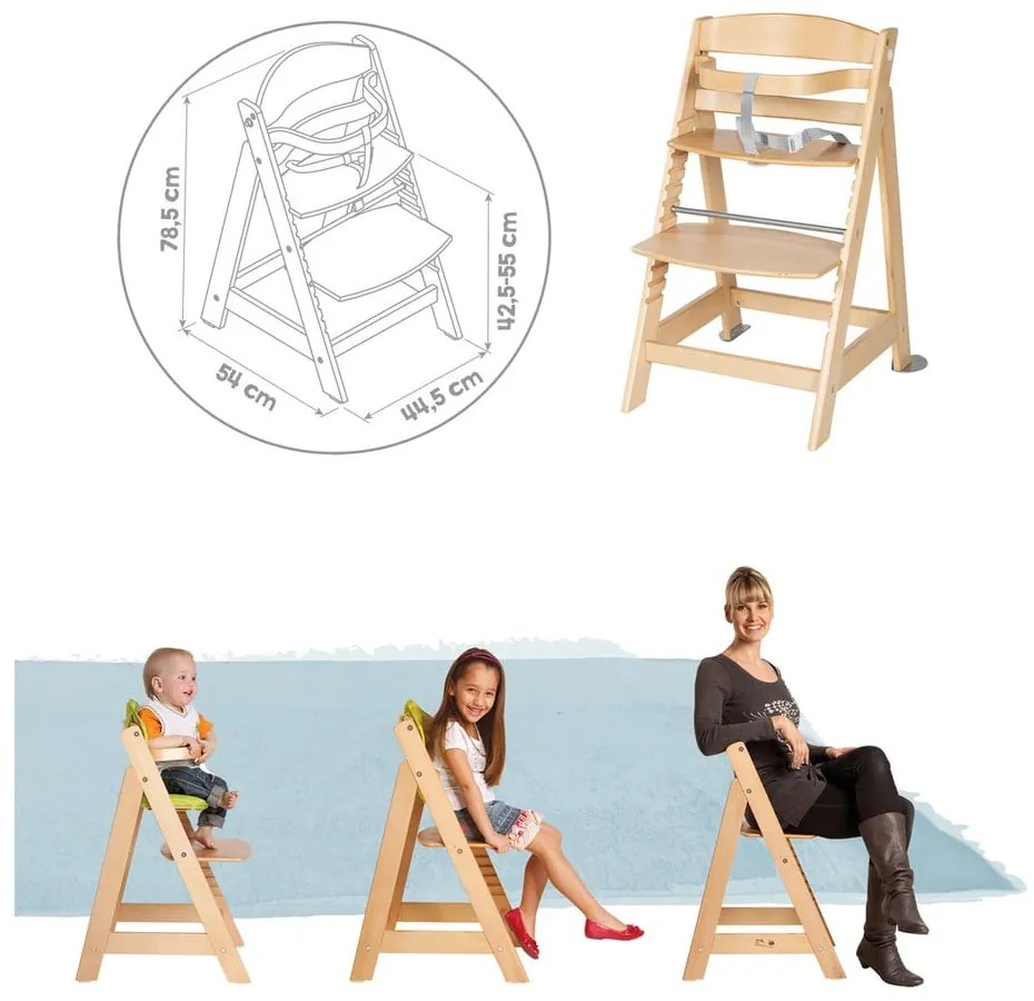 Scaun de masă pentru bebe verde deschis/în culoare naturală Style Born Up 2in1 – Roba