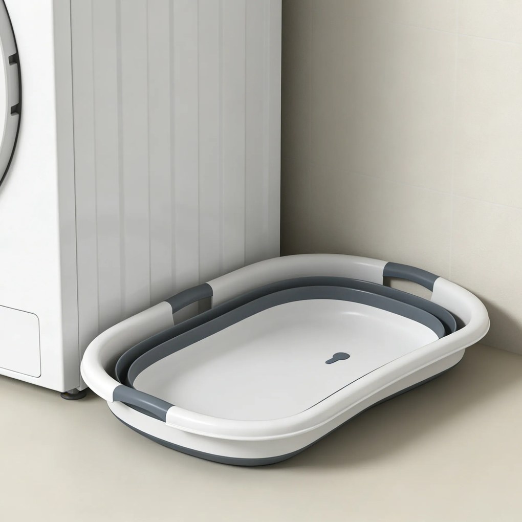 PawHut Cadă de baie pentru câini, cadă pliabilă portabilă cu orificiu de scurgere, pentru câini mici și pui, gri | Aosom Romania