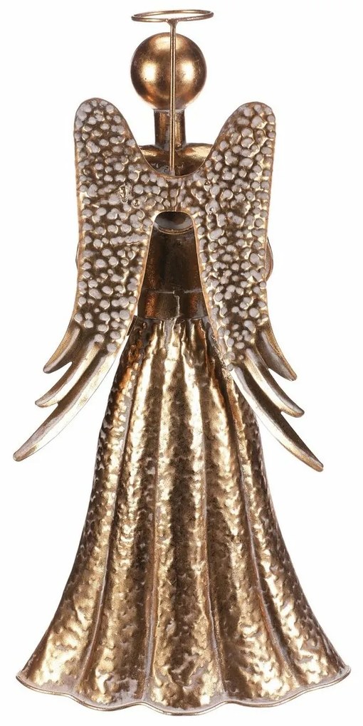 Decorație metalică de Crăciun Înger 49 cm, pahar pentru ceai, lumânare, auriu