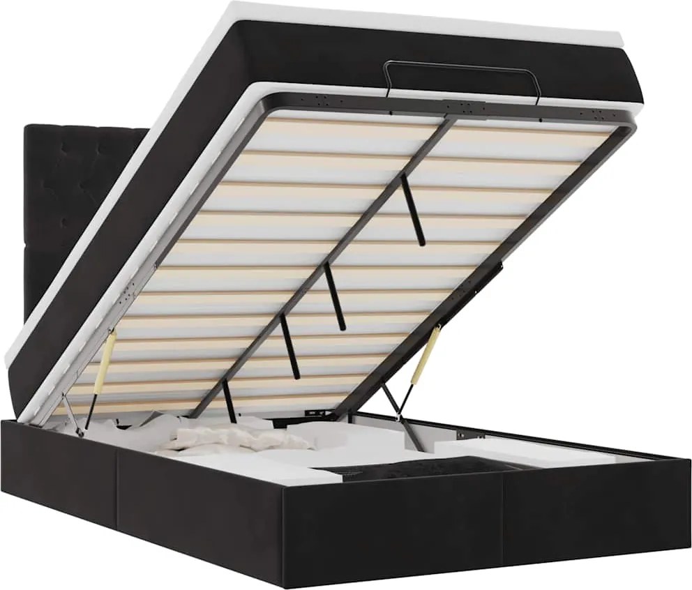 vidaXL Cadru de pat otoman cu saltele, catifea neagră 120x190cm