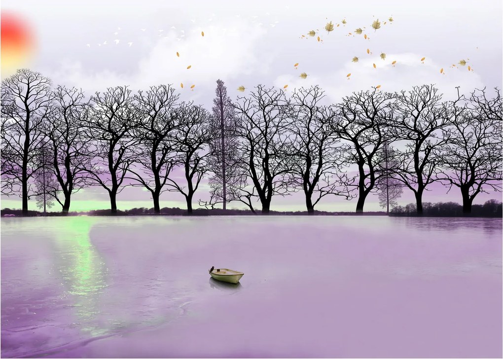 Tablou pe sticlă - Barcă pe lac (70x50 cm)