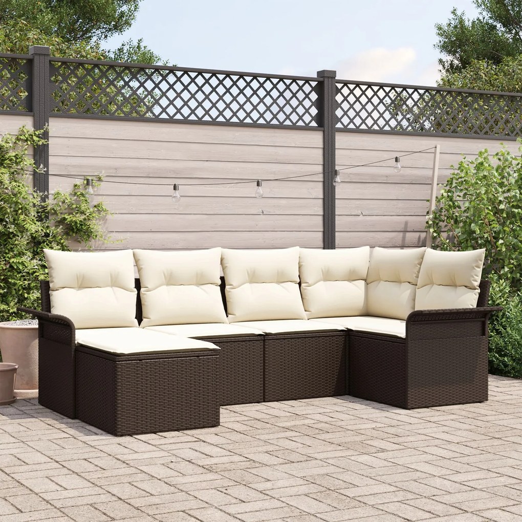 vidaXL Set de canapele pentru grădină cu pernă 6 pcs Maro Rattan poli