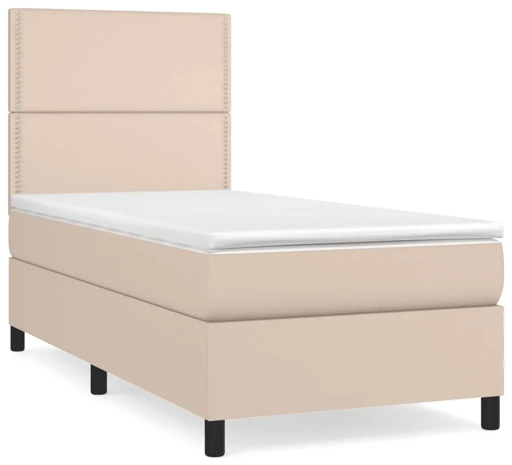 3142766 vidaXL Pat box spring cu saltea, cappuccino, 90x200 cm piele ecologică