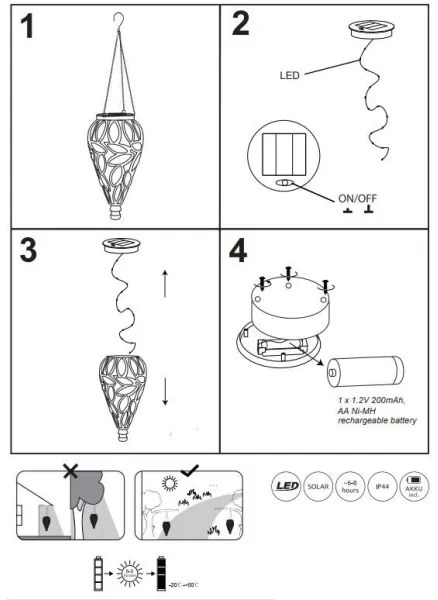 Corp de iluminat LED solar SOLAR LED/0,9W/3,2V IP44 transparent Globo 36131