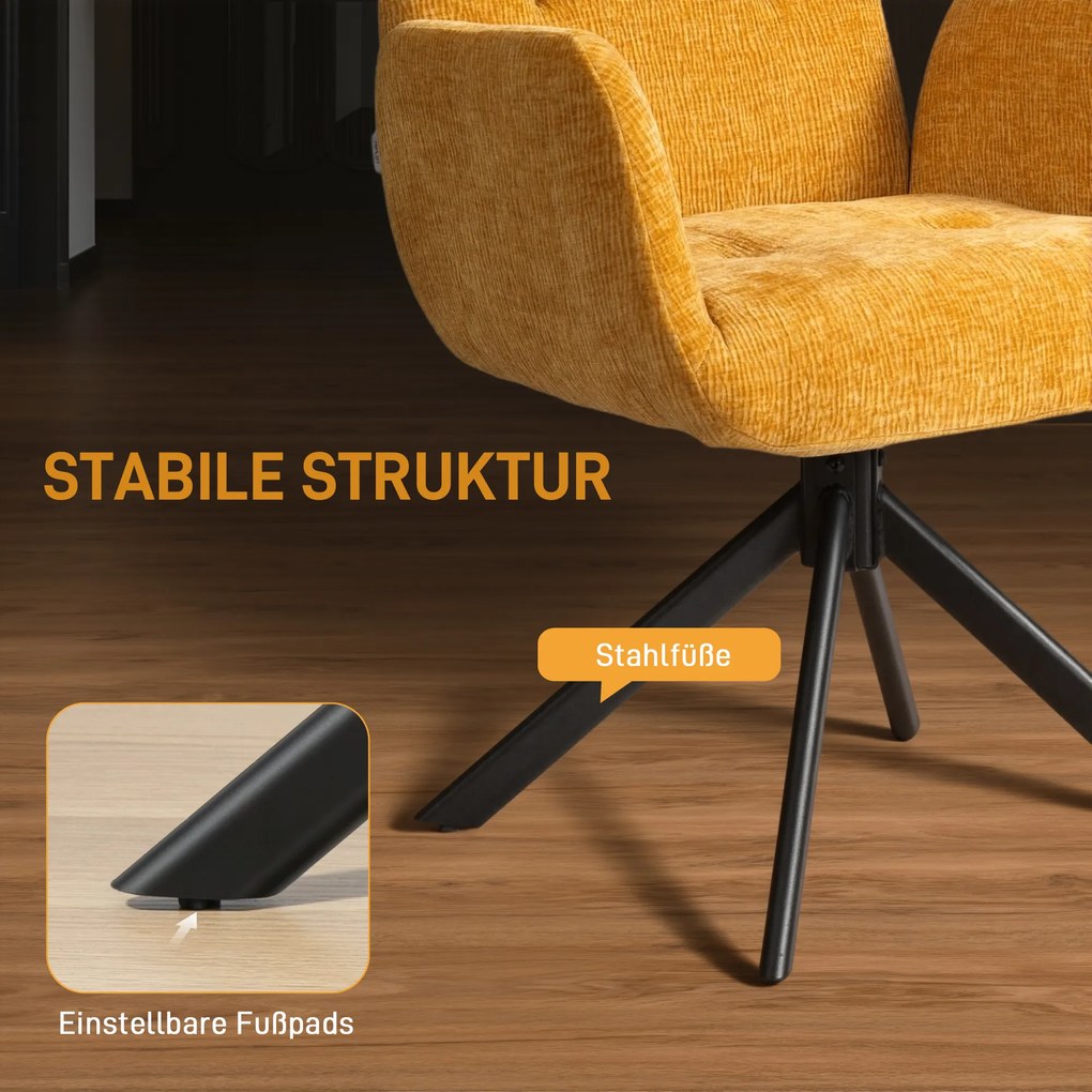 HOMCOM Fotoliu tapițat, fotoliu accent, design modern, rotativ, până la 120 kg, Galben | Aosom Romania