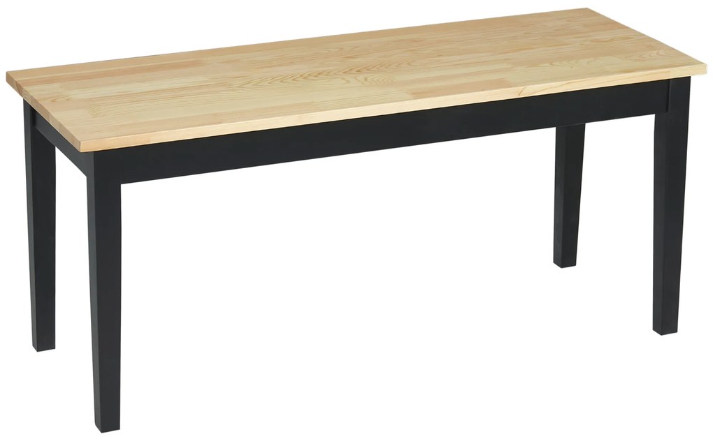 HOMCOM Banc din lemn pentru 2 persoane bicolore, cu șezut natural și picioare negre 102 x 36 x 45 cm | Aosom Romania