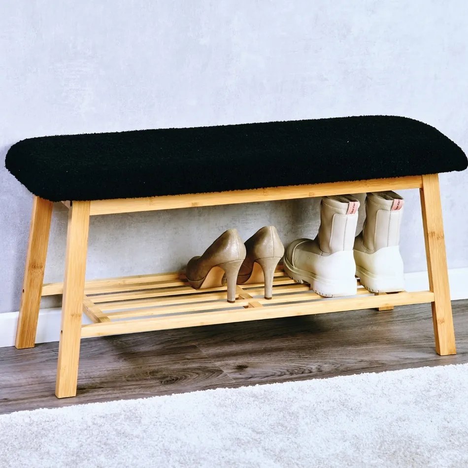 Kesper 58305 Bancă cu scaun tapițat din bambus, 90x 34 x 45 cm