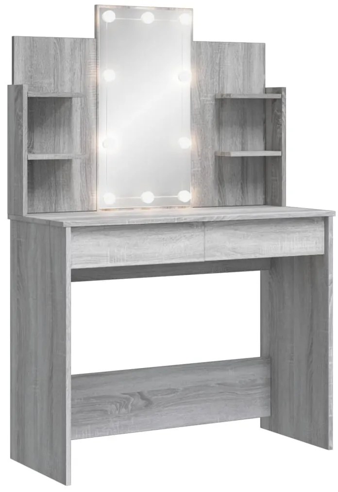 Masa de toaleta cu LED-uri, gri sonoma, 96x40x142 cm