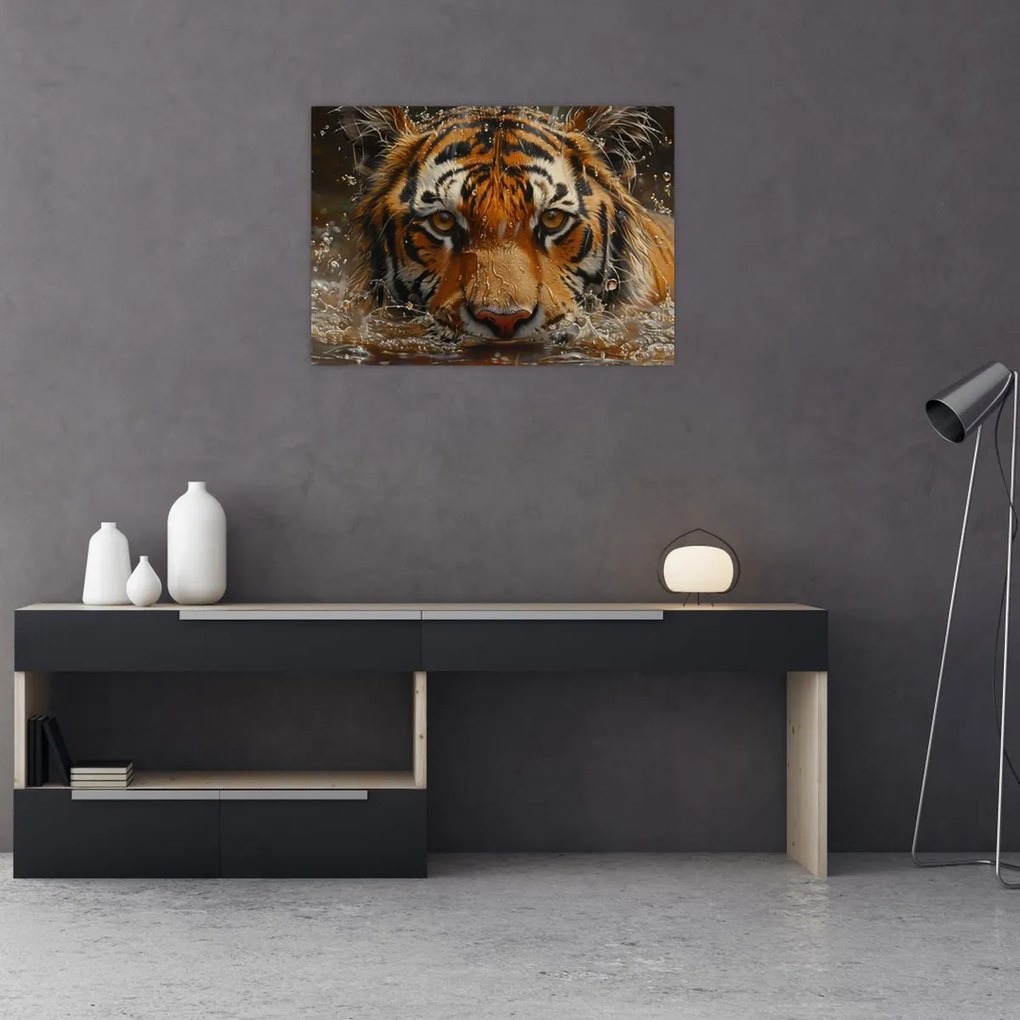 Tablou - Portret de tigru în apă (70x50 cm)