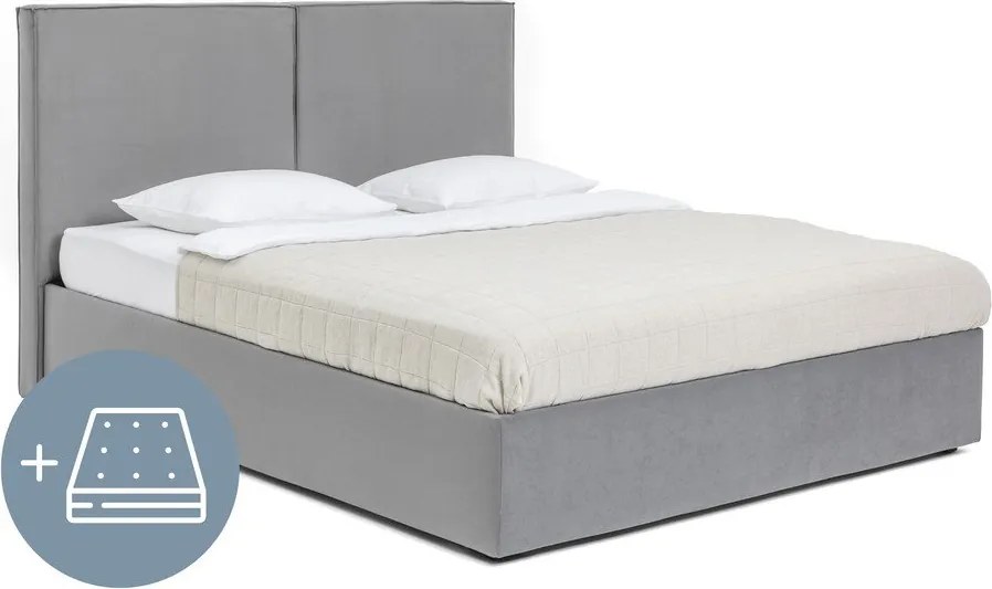 Pat dublu tapițat gri cu spațiu de depozitare cu saltea/ somieră 180x200 cm Thessa Bold - Bonami Selection