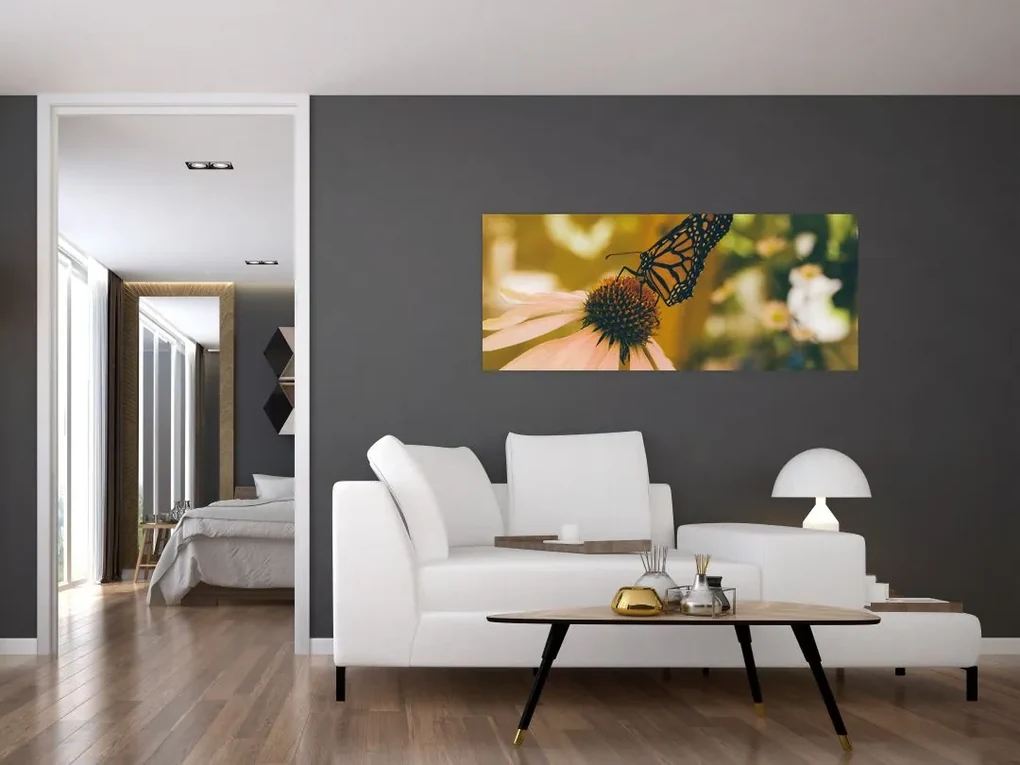 Tablou cu fluture pe floare (120x50 cm)