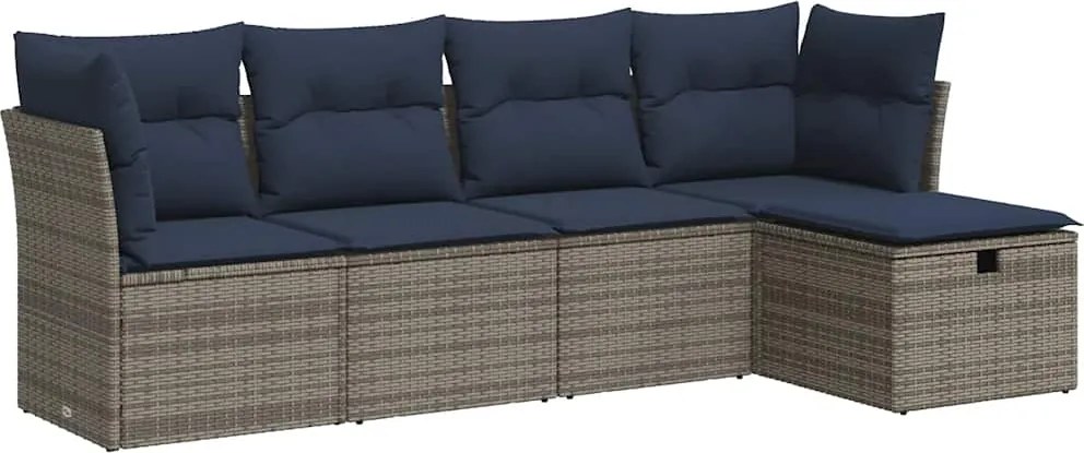 vidaXL Set canapea de grădină cu perne, 5 piese, gri, poliratan