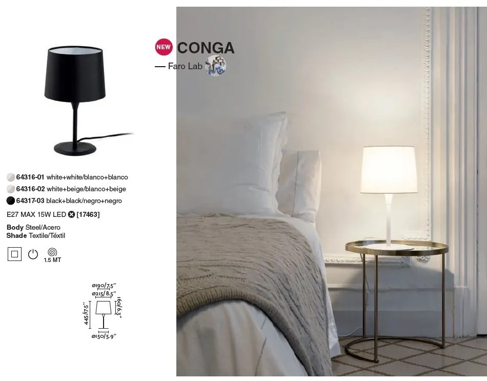 Veioza / Lampa de masa moderna design elegant CONGA mini alba 64316-01