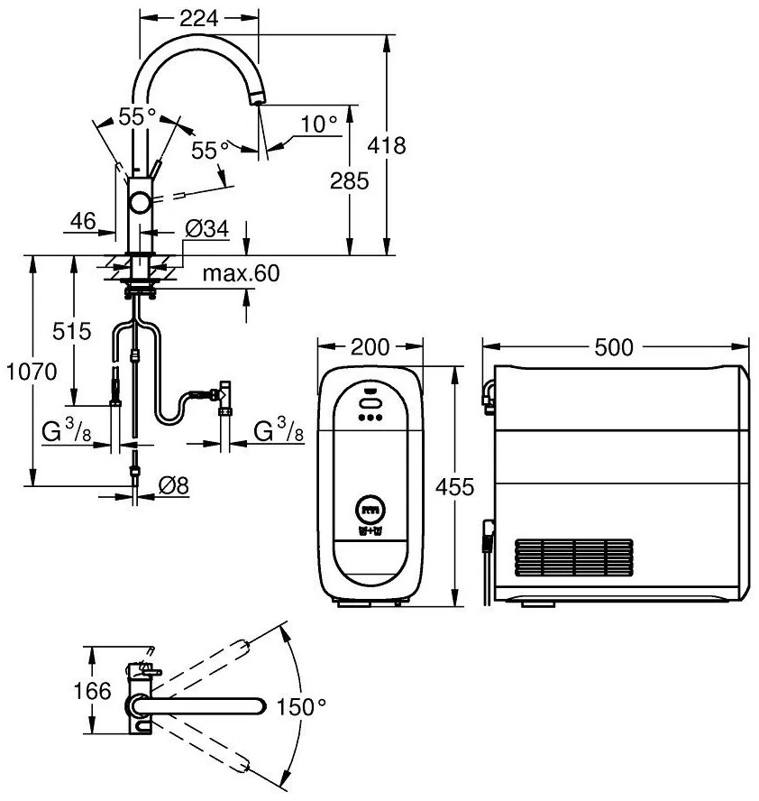 Grohe Blue Home Ondus Baterie de bucatarie cu sistem de filtrare, racire si acidulare, pipa C, cupru mat (brushed warm sunset)