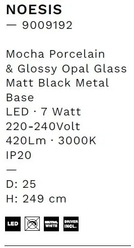 Pendul LED decorativ portelan mocha, sticla alb, NOESIS