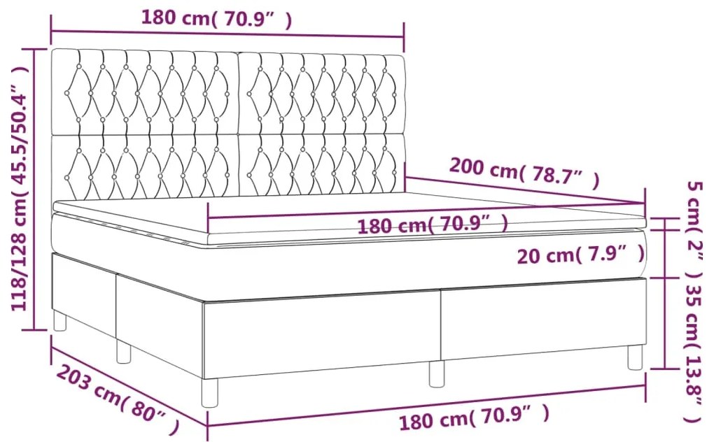 Pat box spring cu saltea, albastru, 180x200 cm, material textil Albastru, 180 x 200 cm, Design cu nasturi