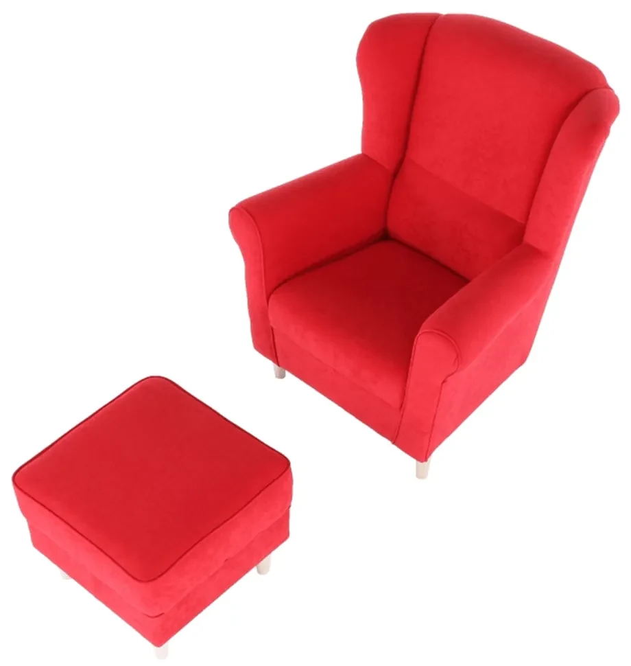 Fotoliu cu taburet, material roşu, ASTRID