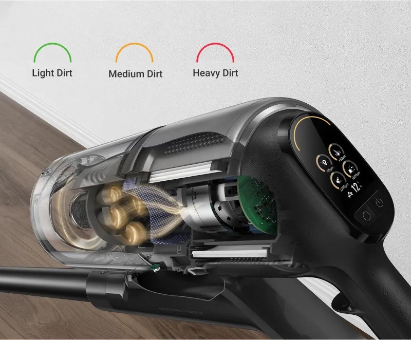 Aspirator verticar fara fir Dreame Z30 VZV17A, 855 W, 310 AW, 150.000 rpm, 3 viteze, 0,6 L, 90 min, HEPA H14, LED, Motor fara perii, Negru