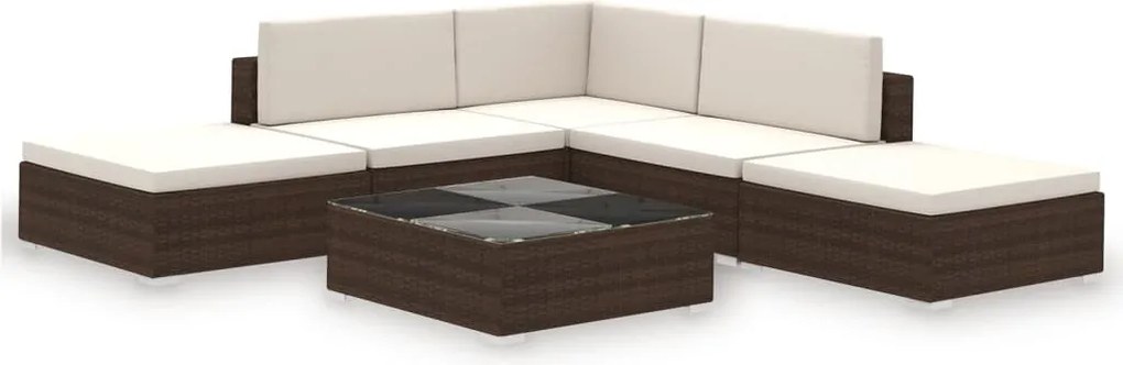 vidaXL Set mobilier de grădină cu perne, 6 piese, maro, poliratan
