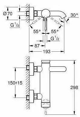 Baterie cada - dus Grohe Essence New monocomanda crom