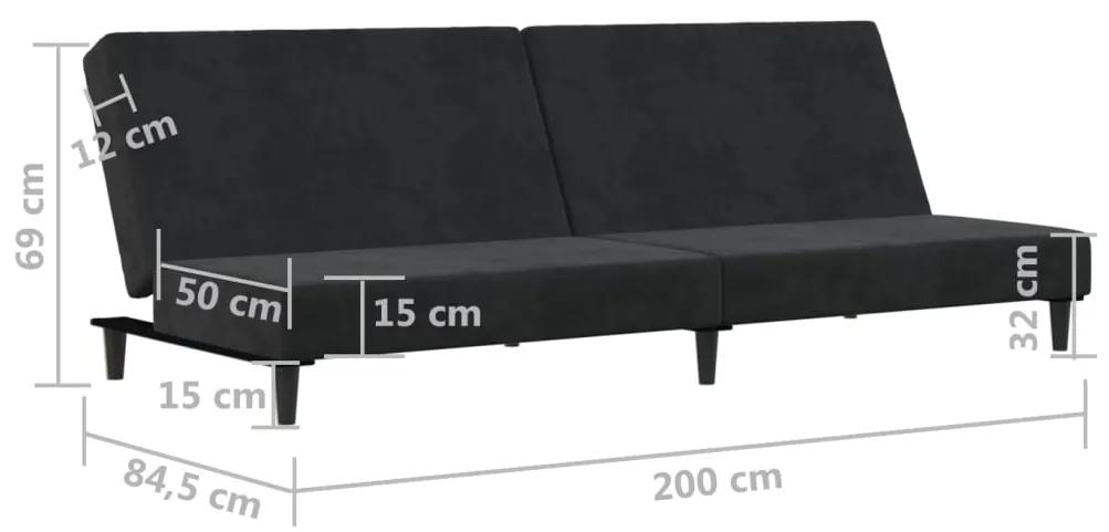 Canapea extensibila cu 2 locuri, negru, catifea Negru, Fara suport de picioare