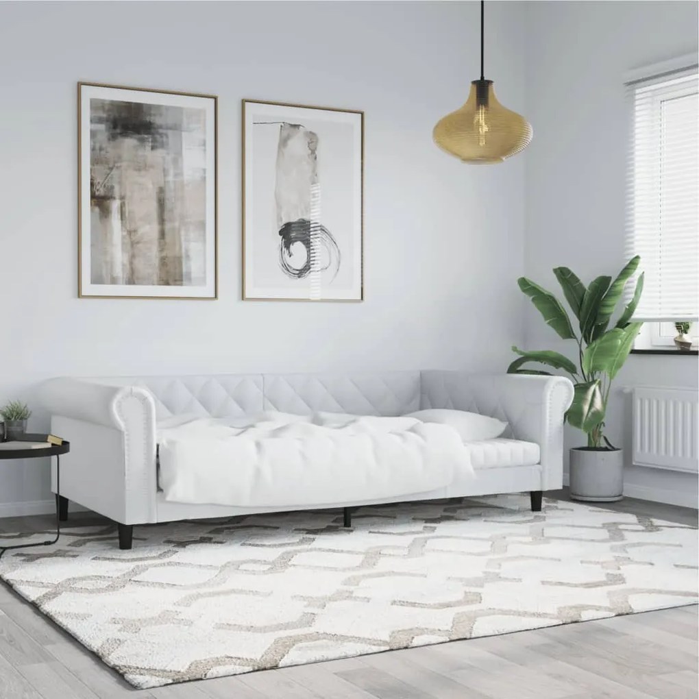 354223 vidaXL Pat de zi, alb, 80x200 cm, piele ecologică