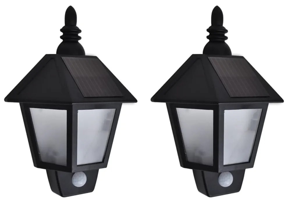 vidaXL Lămpi solare de perete cu senzor de mișcare, 2 buc., negru