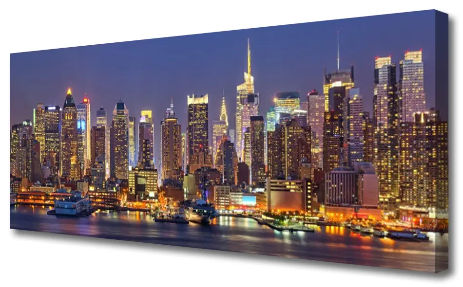 Tablou pe panza canvas Oraș Case Violet Galben Maro