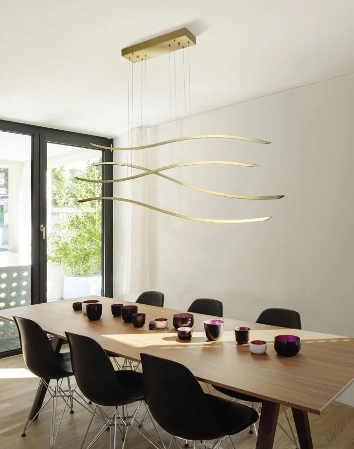 Lustra LED suspendata design modern Waves gold
