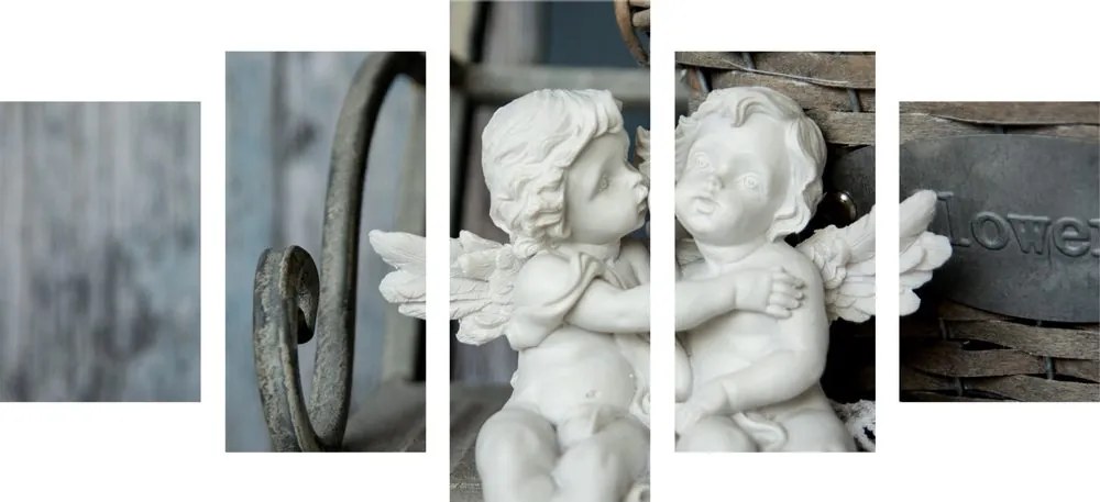 Tablou 5-piese statuete de îngerași pe bancă