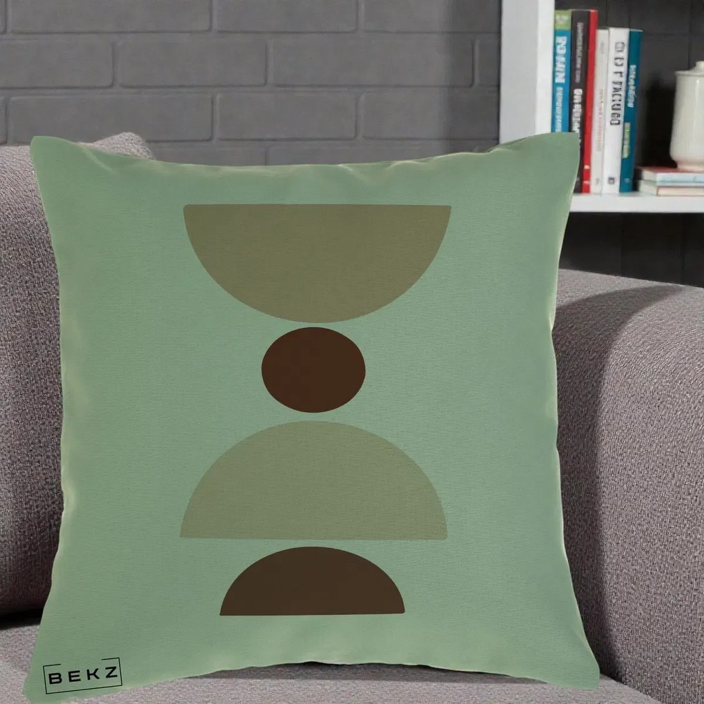 Perna Decorativa Geometric Boho Cerc si Boluri, 40x40 cm, Verde, Husa Detasabila, Perna Inclusa, BEKZ®