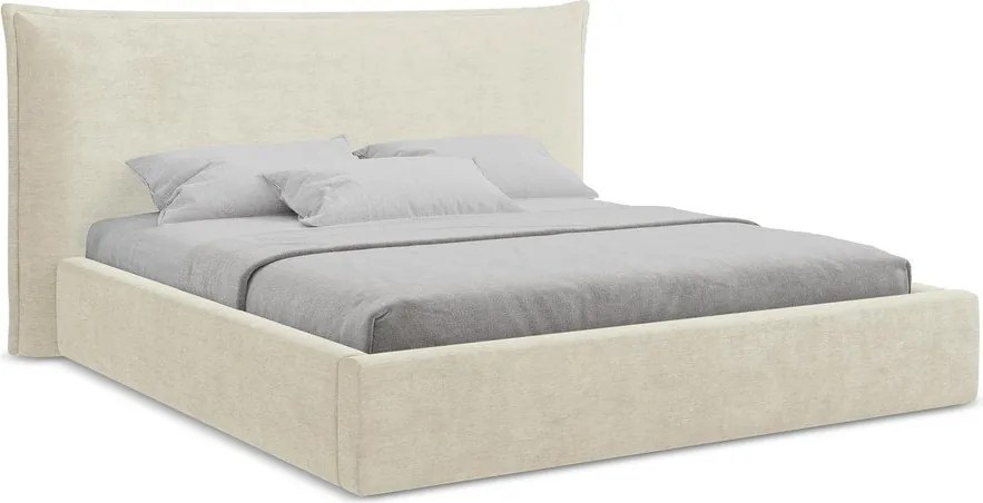 Pat matrimonial bej tapițat cu spațiu de depozitare cu somieră 180x200 cm Esala – Makamii
