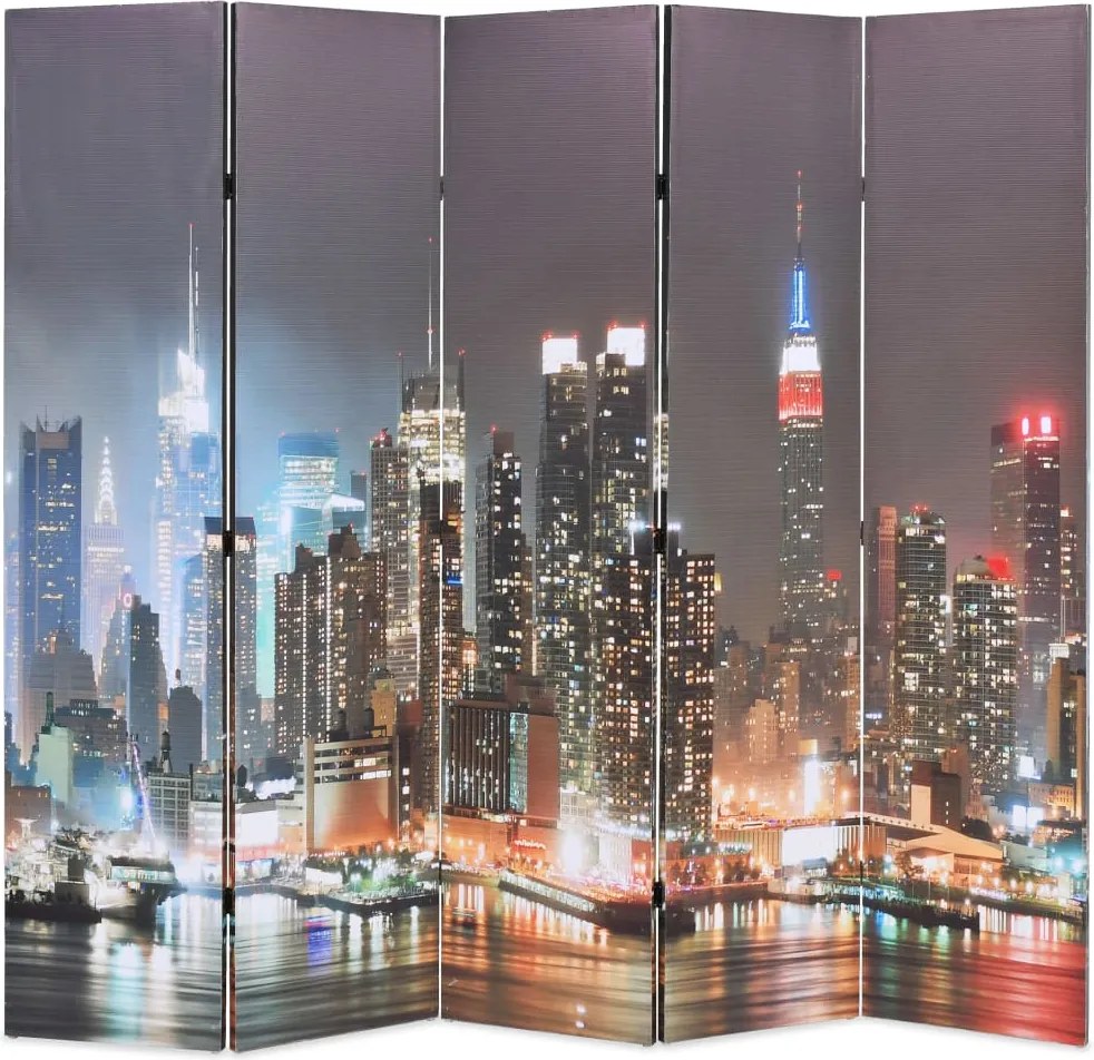 vidaXL Paravan cameră pliabil, 200x170 cm, New York pe timp de noapte