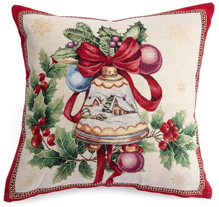 Faţă de pernuţă tip goblen CLOPOŢEL DE CRĂCIUN, 45 x 45 cm