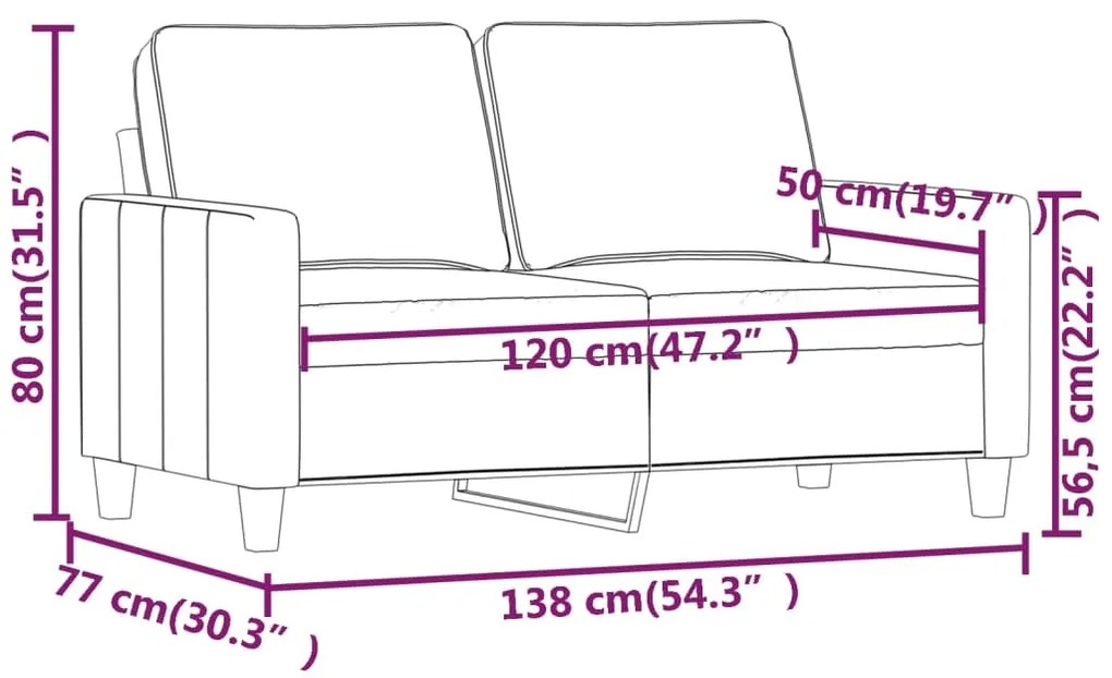 Canapea cu 2 locuri, rosu vin, 120 cm, catifea