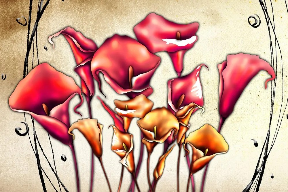 Tablou flori roșii calla lily