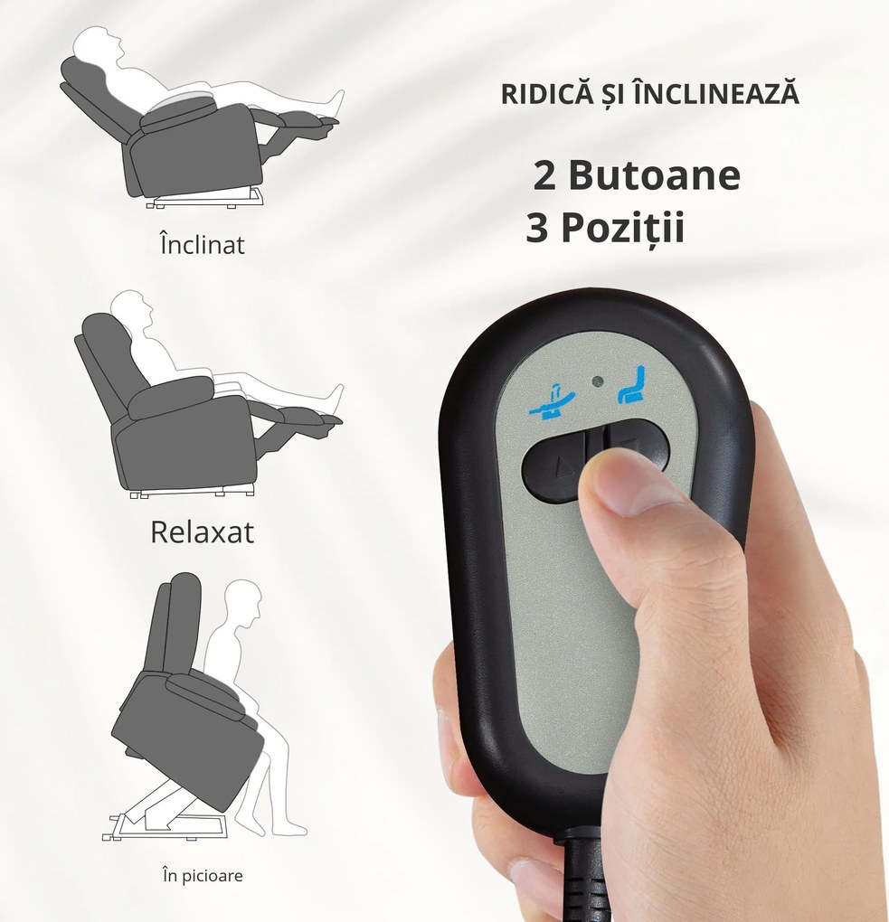 HOMCOM Fotoliu Electric Reclinabil din Material Textil cu Telecomandă și Suport pentru Picioare, 74x94x111 cm, Gri Închis | Aosom Romania