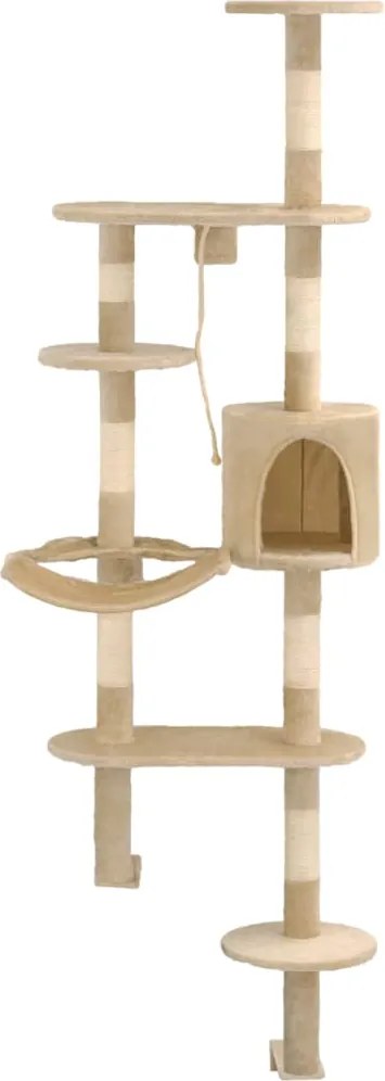 vidaXL Ansamblu pisici, stâlpi sisal, montare perete, 194 cm, bej