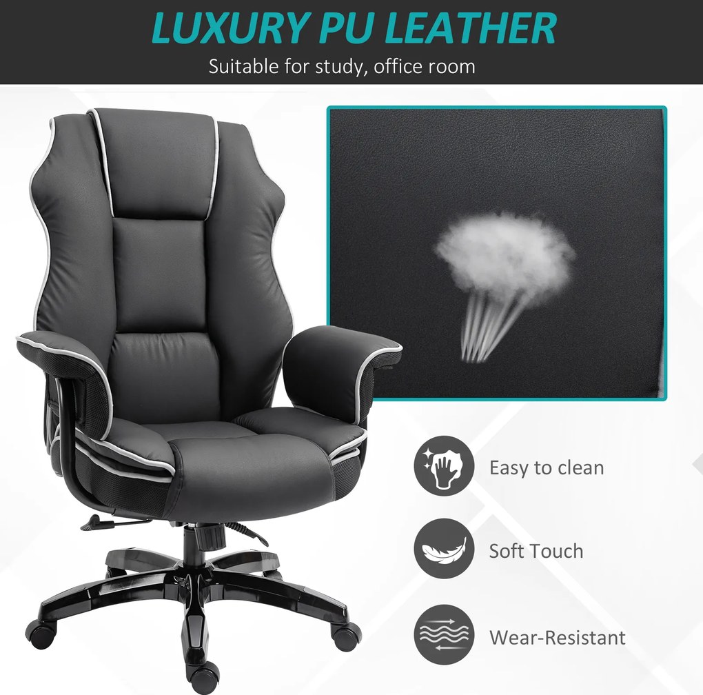 Vinsetto Fotoliu de Birou din Piele ecologica Neagra cu Inaltime Ajustabila, Spatar Rabatabil, Rotativ, 66.5x55x123-129cm