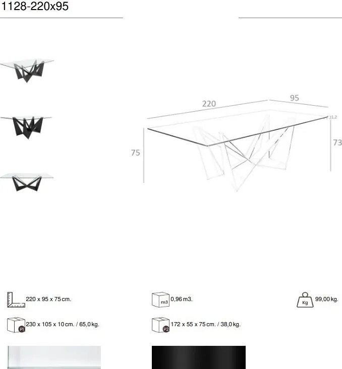 Masa dining design LUX Rectangular Black Steel 220x95cm