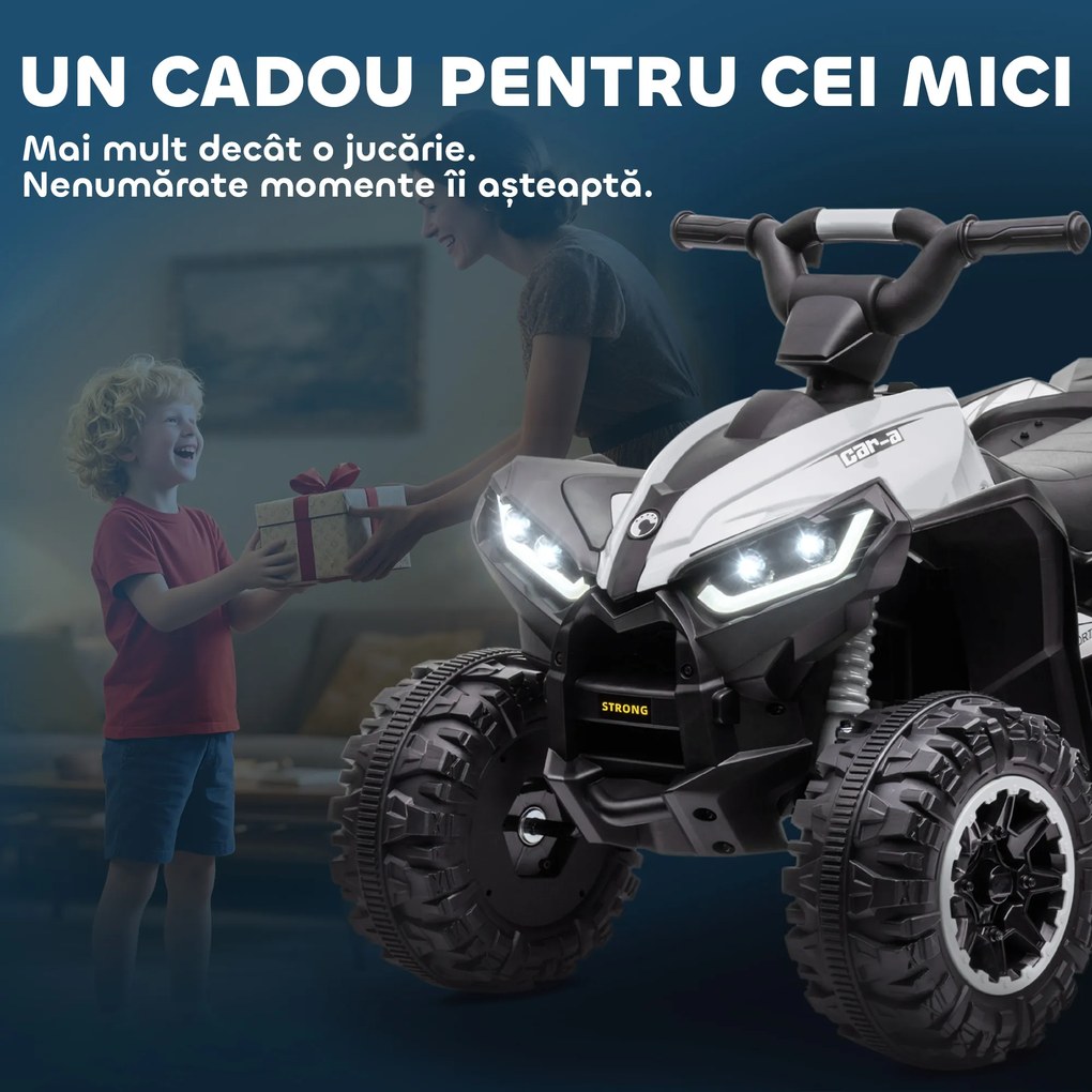 HOMCOM ATV Electric pentru Copii, Motocicletă pentru Copii cu Motor Dublu, 2 Viteze, Roți Late și Faruri LED, 83x53x55.5 cm, Alb | Aosom Romania