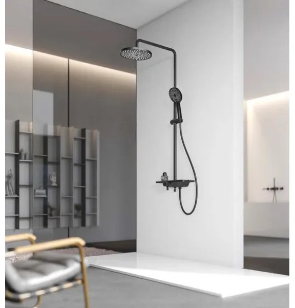Aqualine - Set de duș ARONA cu baterie, negru mat