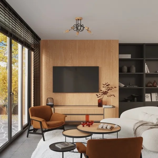 Lustră aplicată Sollux SL.1478 EMBER 5xE27/15W/230V negru/bej/fag