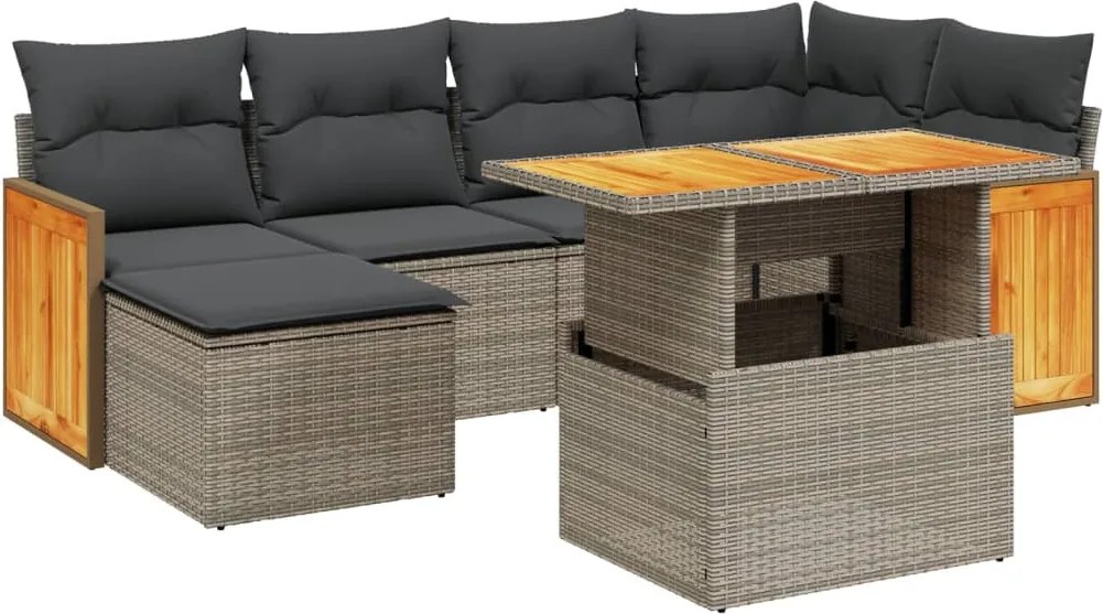 vidaXL Set canapele de grădină, 7 piese, cu perne, gri, poliratan