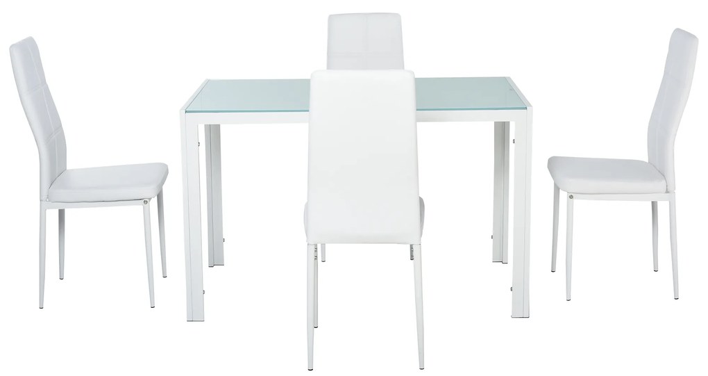 HOMCOM Set Masa pentru 4 Persoane cu 4 Scaune Tapițate, Design Modern și Elegant, Ideal pentru Dining, Alb | Aosom Romania