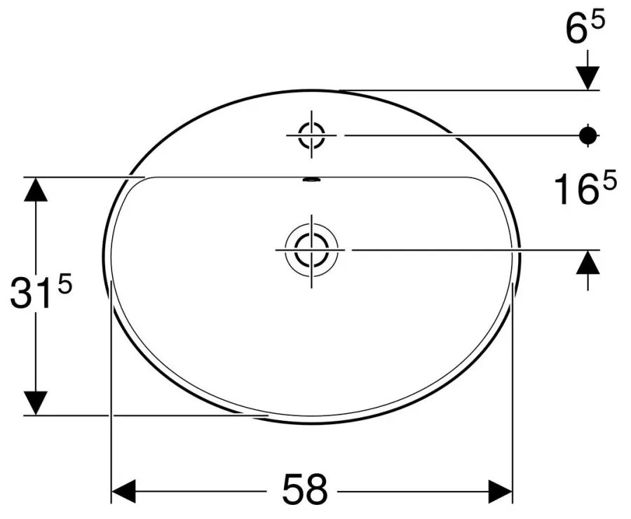 Lavoar baie incastrat alb 60 cm, oval, cu orificiu baterie, Geberit VariForm Cu orificiu, 600x480 mm