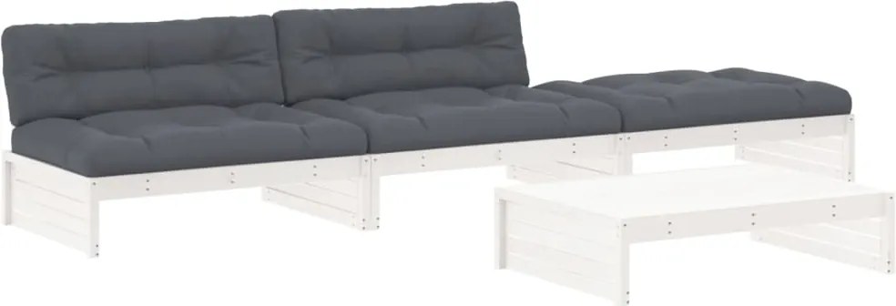 vidaXL Set mobilier de grădină cu perne, 4 piese, alb, lemn masiv